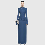 Autumn 2025 New Fashion Temperament Long-Sleeved Elegant Folded Waist High-Sense Dress
