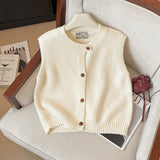 French White Folded Vest Open Shirt Sweater Women Early Autumn Slim Loose Knitted Vest Knitted Vest On The Shoulder