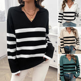 Dili 2025 Autumn/Winter Women's Casual Casual Striped Collared Sweater Tops Women