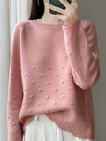 2025 Autumn And Winter New Round Neck Wave Knitted Shirt Loose Thick Coat With Gas Sweater Bottom Shirt Woman