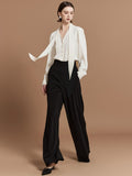 Han Feng Smart Wear Autumn Free Iron-Free Long-Sleeved Beads Button V Tie Shirt Top