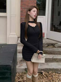 Lace Hanging Neck Dress Women Autumn And Winter Pure Breeze Hot Girl Bag Hip Dress De-Velvet Bottom With Coat Skirt