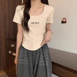 Pure Cotton Shoulder Round Collar Short-Sleeved T-Shirt For The Summer New Raspberry Color Repair Small Man To Collect The Waist Fish Bone Top Tide