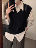 Curry Knitted Vest Women 2025 Spring New Small Ocean Gas Age Reduction Shoulder V Collar Folded Temperament Top