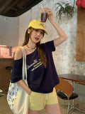 Blue Oblique Angled Shoulder Beautiful Short-Sleeved T-Shirt Women's 2026 Spring And Summer New Lazy Style Loose Shoulder Coat