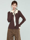 Design Sense Splicing Fake Two Long-Sleeved Knitted Bottoming Shirt Women 2026 Autumn And Winter New Collars Thin Inside Top