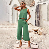 Dili Solid Color Fashion Two Sets Of Women 2025 Summer Temperament Sleeveless Top Nine Trousers