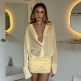 Autumn 2025 New Sexy Temperament Deep V-Necked Shirt And Hip Dress Shirt Dress
