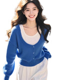 Blue Fake Two Design Knitted Sweater Women's 2025 Spring Dress New Wear Cool Twig Sister Top