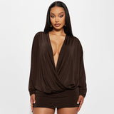 New Fashion Sexy Deep V Long-Sleeved Solid-Colored Bag-In-Bag Dress In Autumn 2025