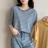 Fresh Green Striped T-Shirt Women's Summer Short-Sleeve 2026 New Loose Round Collar Sympathizes With Niche Clothes