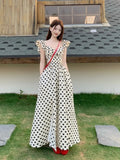 Design Sense Folded Small Flying Sleeves Retro Wave Dress Female Summer Temperament To Close The Waist Thin Seaside Holiday Dress