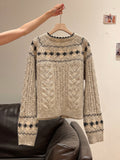 Vintage Fair Island Jail Design Sweater Dresser Women's Autumn/Winter Single-Dose Lazy T-Shirt