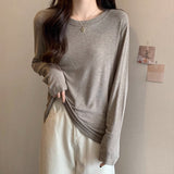 Soft Slimming Bottom Shirt Women Take Spring And Autumn 2026 New Solid-Color Simple Mask Long-Sleeved T-Shirt Loose Thin Top