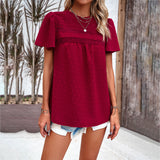 Dili Women's Clothing 2025 Spring And Summer Temperament Solid Color Short-Sleeved Lace Top