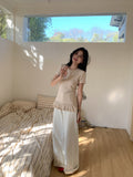 Unique Special To The Hem Splicing Into The Ears Of The Color Wood Around The Round Collar Collar T-Shirt Women Spring And Summer Pure Want To Hit The Bottom Of The Coat