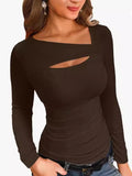 New Sexy Long-Sleeved T-Shirt Front With Irregular Women's T Women's Fashion Brand