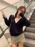 Red Fake Two Knitted Women's Autumn And Winter New Loose Lazy Han Sweater Long-Sleeved Top