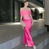 2025 Summer New Pure Wind Sexy Hot Girl Shoulder Dress Without Sleeve Half-Permeable Mesh Stitching Dress