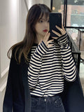 Striped Long-Sleeved T-Shirt Lady Early Spring And Autumn Coat Wears 2025 New Bottoming Shirt Inside The Blouse Small Retro
