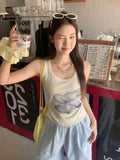 Summer Small Blue Flower Dye Irregular Hem Sling Sling Vest Women 2026 New Folded Waist Design Blouse