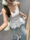 White Pure Lust Lace Spliced Sling Sling Vest 2026 Summer New Bow Repair Slim Top