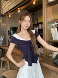 Pure Style Design Fake Two Strapless Top Women 2026 Summer Fire Shoulder Wearing Short-Sleeved T-Shirt