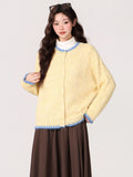 Yellow Round Collar Knitted Long Sleeve Autumn And Winter Thicken 2026 New Soft Sweater Cardigan Jacket Women's Button Top