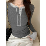 Collidered Pints And Bottom Shirt T-Shirts For Women In Early Autumn With Hottie Design Slimming Long-Sleeved Top