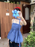 Sweet Babes Hanging Neck Blue Sling Sling Vest Women Summer 2026 New Korean Collar Folds Waist Top