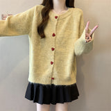 Red Love Buckle Gray Knitted Cardigan Sweater Coat Women Autumn New Large-Size Fat Mm Korean Chic Top