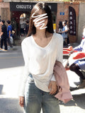 Pure Cotton Loose Long-Sleeved T-Shirt Women 2025 Autumn New Basic Pure Color Lazy Wind Bottoming Shirt