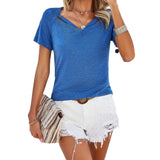 Dili Women's Clothing 2025 Spring And Summer Leisure Solid Color Short-Sleeved V-Neck T-Shirt