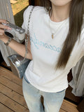 Small Letter Hot Diamond Design Sense Round Neck Short-Sleeved T-Shirts Summer New Relaxed Casual Temperament Blouse