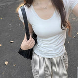 Red Low-Collar Collar Collar Collar Collar Collar Collar Short-Sleeved T-Shirt Girl Summer New Tight Body Sexy Pure Temperament