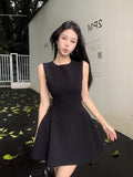 Small Sweet Short Dress Women's New Summer Waist Thin Design Solid Color Sleeveless Vest Temperament Dress