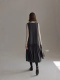 Handmade Tucked Tat-Coln-Coled V-Neck Sleeveless Vest Dress A Word Thin Dress Women's Winter New