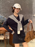 Tibetan Blue Design Sense Retro Splicing Long-Sleeved Shawl Women 2026 Autumn New With Striped Shawl Set