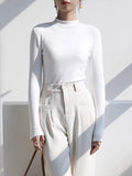 Small Collar White Bottoming Shirt With Autumn And Winter Plus Velvet Blouse Female Velvet Long-Sleeved T-Shirt Half-High Collar
