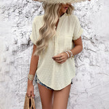 Dili Women's Clothing 2025 Spring And Summer Pure Color Casual Short-Sleeved V-Neck Shirt