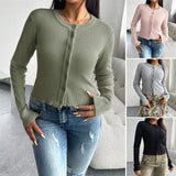 Dili 2025 Autumn And Winter Top Women's Temperament Repair Cardigan Buckle Long-Sleeved Sweater