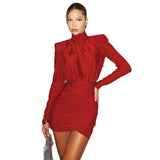 Autumn/Winter 2025 Fashion Solid Color Half-High-Neck Sexy Long Sleeves And Flavender Broom For The Bleeding Dress