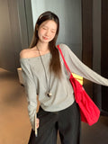 Vintage Hot Diamond Rivet Embroidered Slanted Shoulder Long-Sleeved T-Shirt 2026 Autumn New Loose Design Feel Blouse Woman