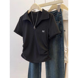Large-Size Front-Shouldered Cotton Short-Sleeved T-Shirt For Women's New School Style POLO In Summer 2025