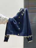 Tibetan Blue Bow Knitted Cardigan Thick Sweater Coat Woman In Autumn And Winter 2025 Loose Lazy Wind Top
