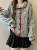 Large-Size Fat Mm Spring And Autumn Retro Love Buckle Lazy Doll Collared Sesame Sweater Women's Loose Knitwear Coat