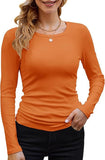 2025 Women's Women's Ribs Cotton Fabric Basic Round Neck Solid Color Long-Sleeved T-Shirt Repair