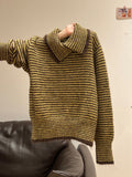 Striped High-Collar Thicken Sweater Women's Coat 2026 Autumn And Winter Lazy Wind Loose Collar Knitted Shirt