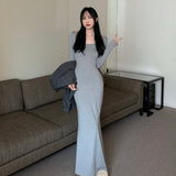 Sexy Long-Sleeved Dress Women's Autumn 2025 New Coffee Dress On The Bottom Of The Dress Body Fishtail Ass Skirt