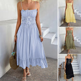 Dili 2025 Spring And Summer A Skirt Leisure Holiday Lace Splicing High-Waisted Sling Dress Woman
